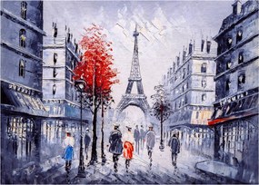 Tablou pe sticlă - Străzi din Paris, pictură în ulei (70x50 cm)