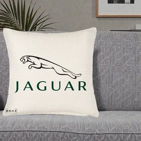 Perna Personalizata cu emblema Jaguar, 40x40 cm, Crem Reliefat, Husa Detasabila, Perna Inclusa, BEKZ®