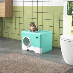 PawHut Litieră pentru Pisici cu Capac și Lopățică, Intrare Dublă și Tavă Detașabilă, 52x41x38.5 cm, Verde | Aosom Romania