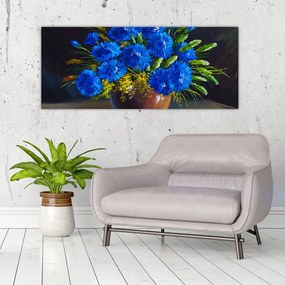 Tablou - Flori albastre în vază (120x50 cm)