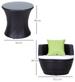 Set Mobilier Gradina Outsunny, Ratan cu 3 Piese si Perne Decorative, Maro inchis | Aosom RO