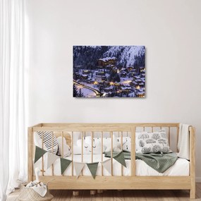 Tablou pe sticlă - orășelul montan iarna (70x50 cm)