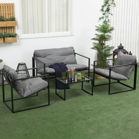 Outsunny Set de mobilier de grădină 4 piese 4 persoane cu canapea pentru 2 persoane, 2 fotolii și masă de cafea gri | Aosom Romania