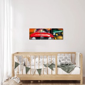 Tablou - Mașini de curse retro (cu ceas) (90x30 cm)