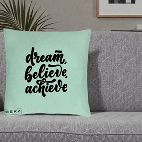 Perna Decorativa Dream Believe Achieve, 40x40 cm, Verde Menta, Husa Detasabila, Perna Inclusa, BEKZ®