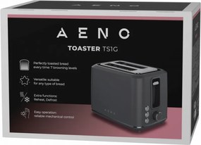 Prajitor de paine AENO ATS0001G, 930W, 7 trepte, Control tactil, Timer invers, Protectie blocare felie, Silentios, Gri