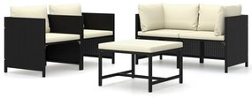 3059780 vidaXL Set mobilier de grădină cu perne, 5 piese, negru, poliratan