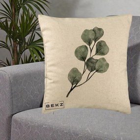 Perna Decorativa Ramura Eucalipt Acuarela, 40x40 cm, Bej, Husa Detasabila, Perna Inclusa, BEKZ®