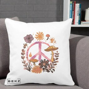Perna Decorativa Peace Ciuperci Boho, 40x40 cm, Alba Mata, Husa Detasabila, Perna Inclusa, BEKZ®