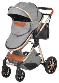 Carucior nou nascuti 2 in 1 NOVOKIDS™ Alma Gold PRO , Cu geanta bebe, Cadru Aluminiu , Amortizoare, Roti din cauciuc plin AVE, Landou, Modul sport,