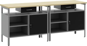 vidaXL Set banc de lucru cu sertar 2 pcs Negru și Gri 200 x 55 x 85 cm