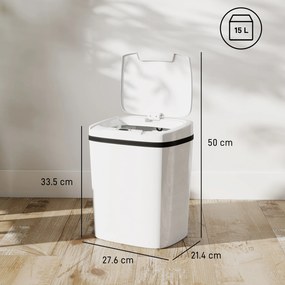 HOMCOM Coș Gunoi cu Senzor Infraroșu 15L, 2 Moduri de Deschidere, Suprafață Anti-amprentă, Baie, Alb | Aosom Romania