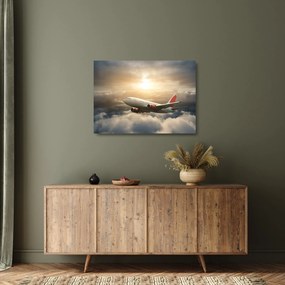 Tablou pe sticlă - Avion în nori (70x50 cm)