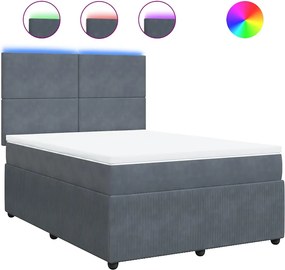 vidaXL Pat box spring cu saltea, gri închis, 140x190 cm, catifea