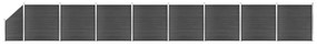Set de panouri de gard, negru, 1484x(105-186) cm, WPC 1, Negru, 8 sectiuni + 1 sectiune inclinata