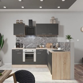 Mobilă de bucătărie de colț Yorki 220, corp din stejar sonoma, față antracit satinat, element inferior cuptor