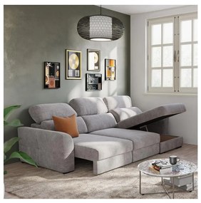 Canapea colțar extensibilă universală, 3 locuri, cu spațiu de depozitare TRENTO taupe