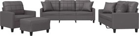 vidaXL Set de canapele cu perne, 4 piese, gri, piele ecologică