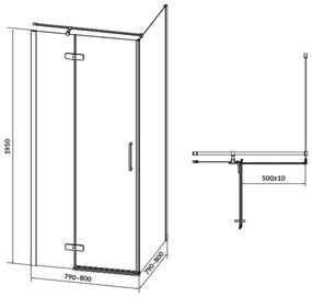 Cabina de dus patrata 80x80 cm Cersanit Jota, crom cu usa batanta stanga 800x800 mm, Stanga, Crom lucios