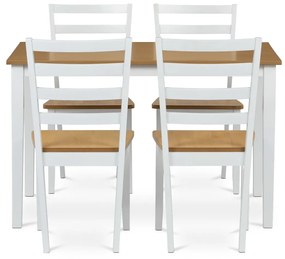 Set de masă din lemn masiv, 5 piese, stejar, alb