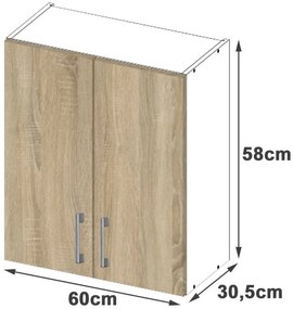 Dulap superior de bucătărie Lula w60 (Alb + stejar sonoma). 1068596