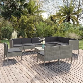 vidaXL Set mobilier de grădină cu perne, 11 piese, gri, poliratan