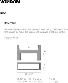 Ghiveci plante design decorativ modern interior / exterior NANO MURO 8x24x16cm
