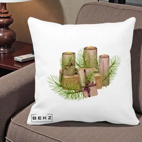 Perna Decorativa Lumanari cu Cadouri Naturale, 40x40 cm, Alba Mata, Husa Detasabila, Perna Inclusa, BEKZ®