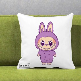 Perna Personalizata Labubu Violet Solo, 40x40 cm, Alba Mata, Husa Detasabila, Perna Inclusa, BEKZ®