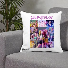 Perna Personalizata K-pop HUNTRX Colaj Animat Foto Grup, 40x40 cm, Alba Mata, Husa Detasabila, Perna Inclusa, BEKZ®