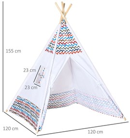 HOMCOM Cort pentru Copii de +3 Ani Tipi Infantil de Lemn Portabil cu Fereastră pentru Interior și Exterior 120x120x155 cm Alb | Aosom Romania