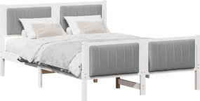 vidaXL Cadru de pat Alb și gri deschis 135 x 190 cm Lemn masiv de pin