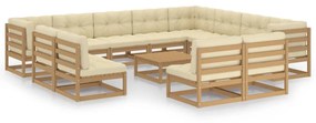 Set mobilier gradina cu perne 13 piese maro miere lemn pin maro miere, Da, 1