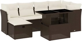 vidaXL Set canapele de grădină cu perne, 7 piese, maro, poliratan