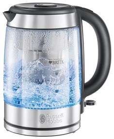 Cana electrica din sticla cu filtru Russell Hobbs Clarity 20760-57, 2200W, 1L, Iluminat, SCHOTT DURAN, Filtru BRITA, Inox