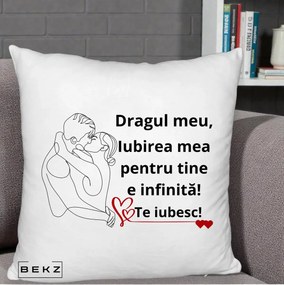 Cadou pentru Iubit - Perna Personalizata Dragul Meu Iubirea Mea pentru Tine e Infinita Te Iubesc, 40x40 cm, Alb Pufos, Husa Detasabila, Perna Inclusa, BEKZ®