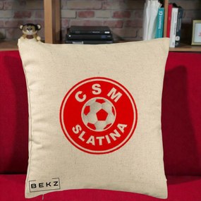 Perna Personalizata CSM Slatina Fotbal, 40x40 cm, Bej, Husa Detasabila, Perna Inclusa, BEKZ®