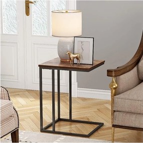 Masuta laterala GLINT cu decor de nuc, neagra