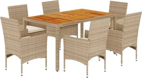 vidaXL Set mobilier grădină cu perne 7 piese bej poliratan/lemn acacia
