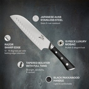 Seria Razor-Edge, cuțit santoku de 7", 59 HRC, oțel inoxidabil