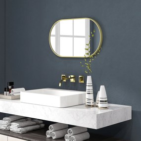 HOMCOM Marele miroir oval de perete cu cadru din aluminiu în stil minimalist, montaj vertical sau orizontal cu 3 cârlige, 40 x 70 cm, auriu | Aosom Romania