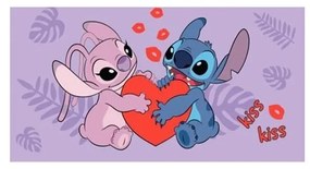 Prosop pentru copii mov din bumbac 70x140 cm Lilo and Stitch "Kiss" – Jerry Fabrics