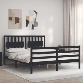 3194325 vidaXL Cadru de pat cu tăblie, negru, 160x200 cm, lemn masiv