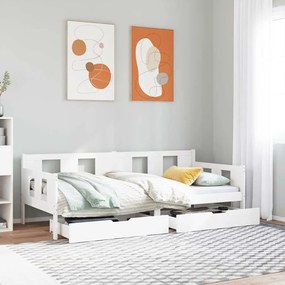 vidaXL Pat de zi cu sertare, alb, 90x190 cm, lemn masiv pin