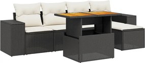 vidaXL Set mobilier de grădină cu perne, 6 piese, negru, poliratan