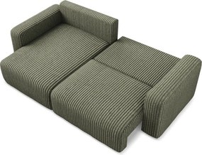 Colțar verde extensibil/cu spațiu de depozitare cu tapițerie din catifea reiată (cu colț pe partea stângă/cu șezlong) Kona – Makamii