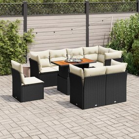 3326940 vidaXL Set mobilier de grădină cu perne, 9 piese, negru, poliratan