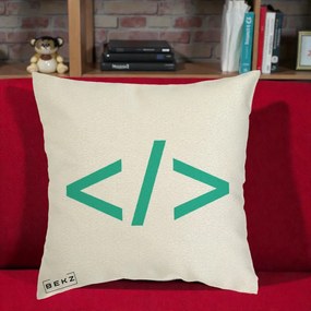 Perna Personalizata Cod HTML Turcoaz, 40x40 cm, Ecru, Husa Detasabila, Perna Inclusa, BEKZ®