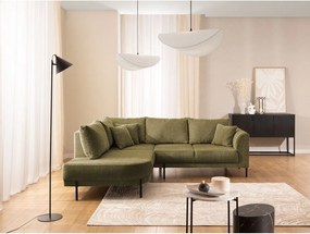 Colțar verde cu tapițerie din chenille (cu colț pe partea stângă/în formă de ”L”) Mauris – Ropez