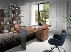 Birou elegant design LUX furnir de nuc si otel Office Walnut